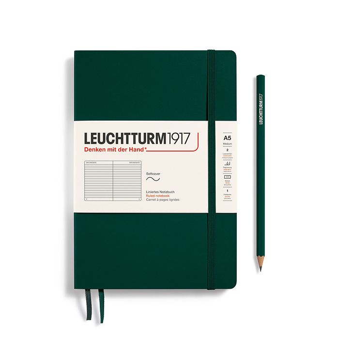 Notizbuch Medium (A5), Softcover, 123 nummerierte Seiten, Forest Green, liniert