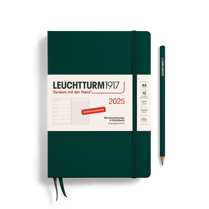 Wochenkalender & Notizbuch Medium (A5) 2025, Forest Green, Deutsch