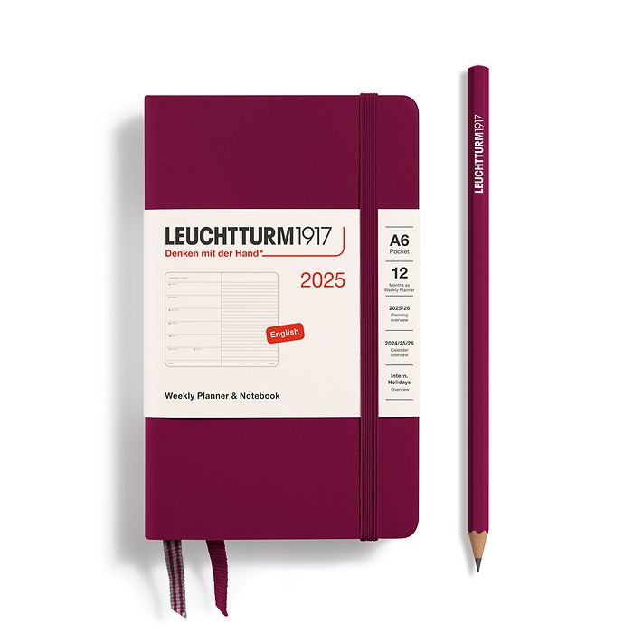 Wochenkalender & Notizbuch Pocket (A6) 2025, Port Red, Englisch