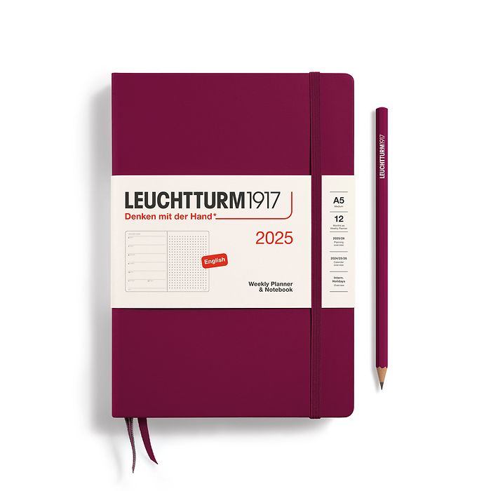 Wochenkalender & Notizbuch Dotted Medium (A5) 2025, Port Red, Englisch