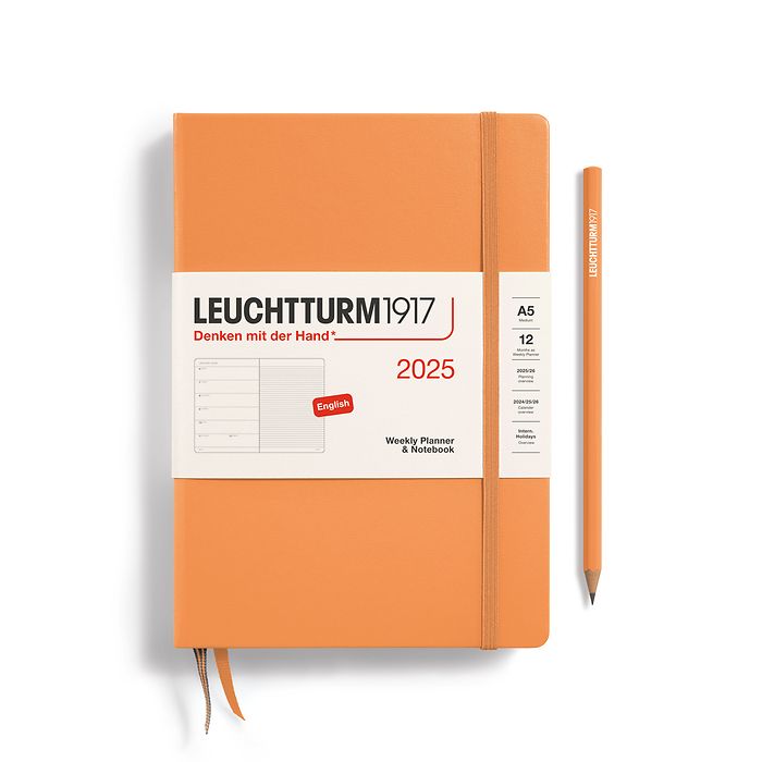 Wochenkalender & Notizbuch Medium (A5) 2025, Apricot, Englisch