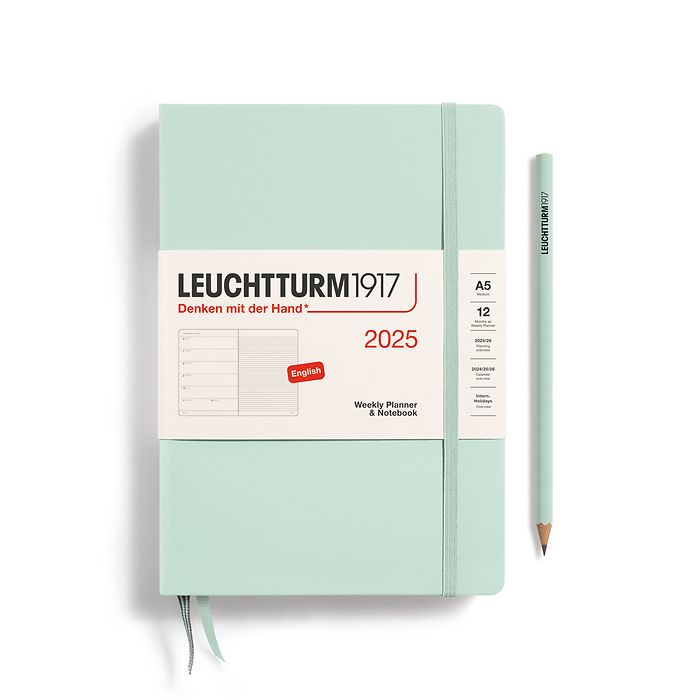 Wochenkalender & Notizbuch Medium (A5) 2025, Mint Green, Englisch