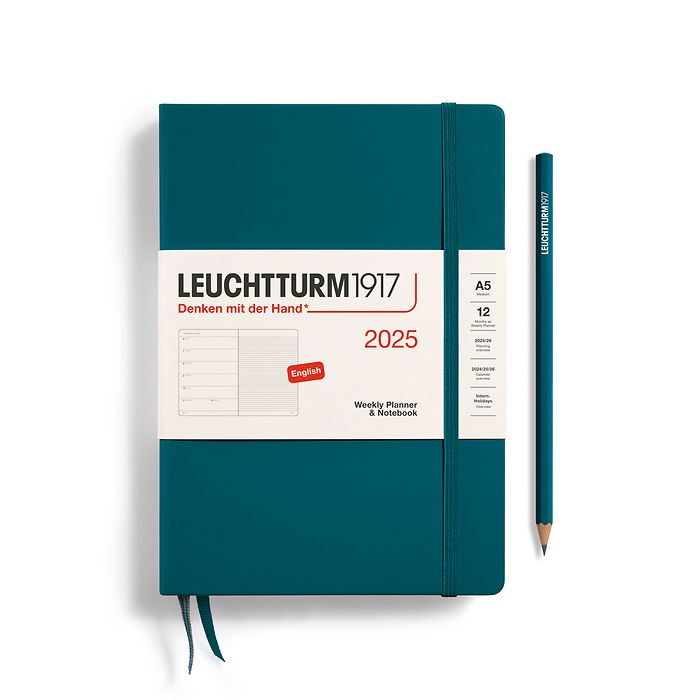 Wochenkalender & Notizbuch Medium (A5) 2025, Pacific Green,Englisch