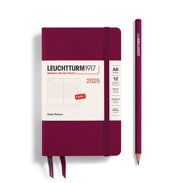 Tageskalender Pocket (A6) 2025, Port Red, Englisch