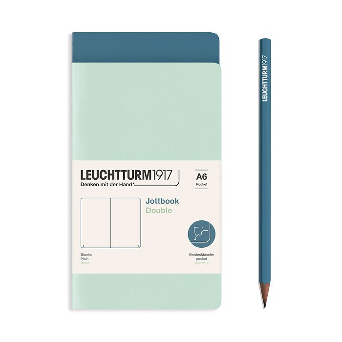 Jottbook (A6), 59 nummerierte Seiten, Blanko, Mint Green und Stone Blue, im Doppelpack