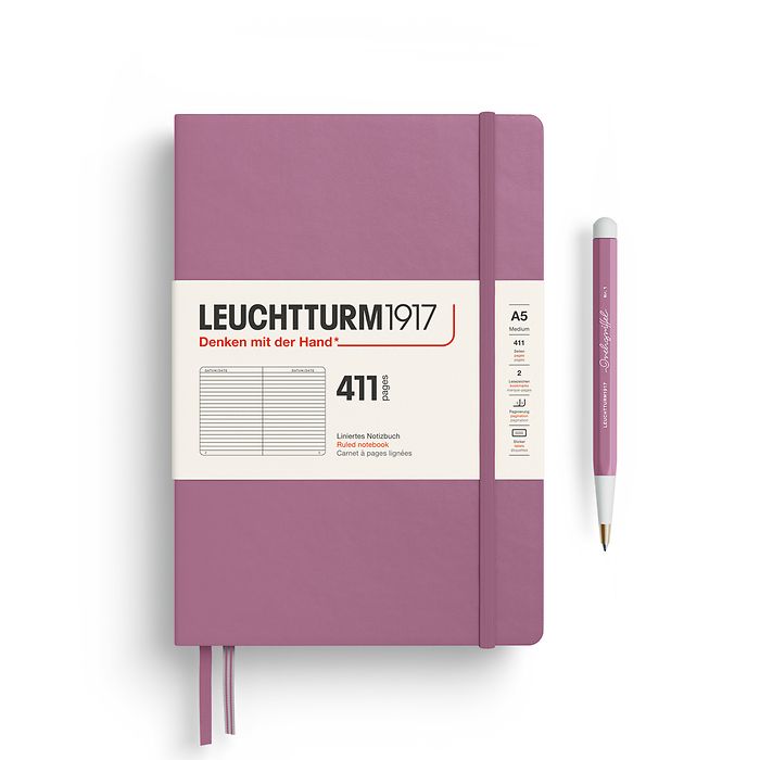 Notizbuch Medium (A5), Hardcover, 411 nummerierte Seiten, Dusty Rose, Liniert