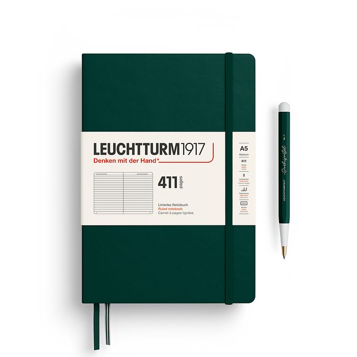 Notizbuch Medium (A5), Hardcover, 411 nummerierte Seiten, Forest Green, Liniert