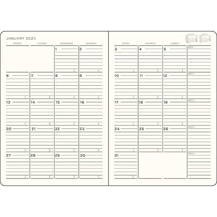 Monatsplaner mit Notizbuch 2025, Englisch